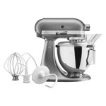 KitchenAid Tilt-Head Stand Mixer, 4.3L Stainless Steel Bowl, Full Metal Construction, Planetary Mixing Action, 10 Speeds, Pouring Shield, Whisk, Flat Beater & Dough Hook, Contour Silver