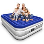 Xsleep Queen Air Mattress 18 Inches High Air Mattress Queen Air Mattress with Built in Pump Knob Activated 1-3 Minutes Quick Inflate/Deflate for All Indoor and Outdoor Locations Blue & White