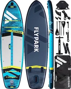 Flypark 10'8''x35'' Fishing Inflatable Paddle Board, Extra Wide SUP Paddleboard Inflatable, Fishing Stand Up Paddle Board, 2 Fish mounts, Rod Hold, Measurement, Kayak seat, Camera Mount Shoulder Strap