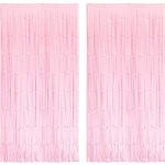 BRAVESHINE Foil Fringe Curtains Tinsel Backdrop - Photo Booth Streamer Metallic Party Supplies for Girls Pastel Birthday Baby Shower Unicorn Princess Donut Party Decorations - 2 Pcs Macaron Pink