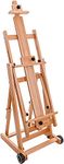 24x7 eMall Studio Artist Wooden Easel - Large Adjustable H-Frame, Tilts Flat, Mast Adjusts to 97" High Holder Stand with Wheels