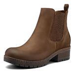 mysoft Women's Chelsea Ankle Boots Side Zipper Chunky Block Low Heel Booties Lug Sole Short Boots, Dark Brown, 10