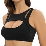 JOJOANS Push Up Sports Bra for Women Padded Sexy Hollow Yoga Bra Cut Out Workout Crop Top Medium Support(Black, XXL)