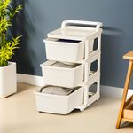 Kuber Industries 3 Layer Plastic Modular Storage Drawer Organizer with Wheels | Chest of Drawer Storage Box for Living Room, Office, School and Home | Toys Organiser for Kids Room | Ivory