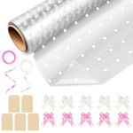 HURUC Cellophane Wrap for Hampers 40cmx30m, Florist Cellophane Wrap Rolls with Large 10 Pull Bows 2 Ribbons & 5 Gift Tags to pack Gifts Chocolate Flowers for Valentine, Birthday, Anniversary, Wedding