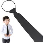 LRMYS 29CM Pre-Tied Kids Necktie, One Size Elasticated Satin Plain Colored Boys Girls Formal Tie for Wedding Graduation School Uniforms, Black 1 Pack