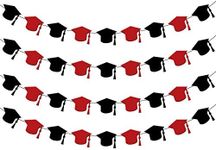 Graduation Hat Decorations Garland - Assembled - Graduation Party Supplies Red and Black - Graduation Garland for Graduation Party Supplies 2019 - Cute and Unique for Table, Mantle - No DIY Required