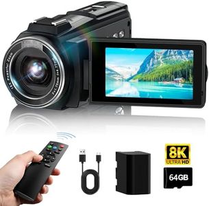 8K Video Camera Camcorder, 64MP IR Night Vision Vlogging Camera,18X Zoom 3.0“ LCD Flip Touch Screen Camcorder for YouTube with WiFi, 64G SD Card, Remote Control, 4500mAh Battery