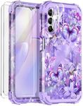 Casetego Compatible with Galaxy A14 5G Case,Three Layer Heavy Duty Sturdy Shockproof Full Body Rugged Hard PC+Soft TPU Bumper Protective Case for Samsung Galaxy A14 5G,Purple Butterfly