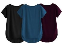 Fabricorn Combo of Three Plain Black, Airforce Blue and Wine Round Neck Up and Down Cotton Tshirt for Women (Black, Airforce Blue, Wine, 3X-Large)