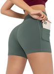 Darkterror Workout Shorts Women Spandex High Crossover Waist Gym Athletic Yoga Running with Pockets(Dark Green,L)