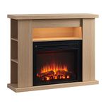 FLAMME 43" Lipson Electric Fireplace Suite Natural Oak Colour with Storage Shelves Includes 2000w Heater with Glass Fronted Flame Effect, Remote Control