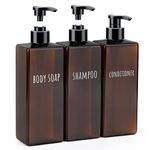 Segbeauty 500ml Lotion Dispenser, 3pcs Refillable Square Shampoo Bottles with Pump, 16.9oz Empty Plastic Bathroom Shower Bottles Liquid Soap Container Body Wash Dispenser for Home Hotel Travel Amber