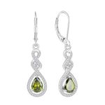 Aprila Infinity Drop Dangle Earrings 925 Sterling Silver Leverback Earrings with 5A Cubic Zirconia Green August Birthstone Peridot Color Jewelry for Women