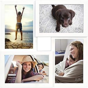 Malden Int Designs Black 4 Opening 4x6 Collage Photo Wall Picture Frame, 11.13 (W) x 11.13 (H) x 1 (D) inches, White, 4 Count