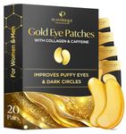 PLANTIFIQUE Under Eye Patches for Puffy Eyes and Dark Circles - 20 Pairs Gold Eye Masks with Collagen and Caffeine, Cooling Eye Patches for Eye Bags and Wrinkles, Gel Eye Mask Skincare