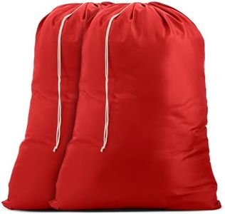 Handy Laundry Nylon Bag - Locking Drawstring Closure and Machine Washable. These Large Bags Will Fit a Laundry Basket and Strong Enough to Carry up to Three Loads of Clothes. (Red | 2-Pack)