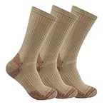 Carhartt mens Midweight Cotton Blend Sock 3 Pack, Khaki, Medium