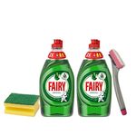 Washing Up Liquid Pack - Washing Up Liquid, Fillable Washing Up Brush with Handle, Easy Grip Sponge Scourer Absorbent And Reusable Cleaning Sponge