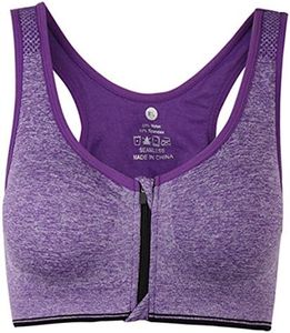 ohlyah Women's Zipper Front Closure Sports Bra Racerback Yoga Bras Purple S