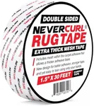 NeverCurl Double Sided Extra Thick Rug Tape for Area Rugs on Carpet with Mesh Fabric - 1.5" by 30 Feet Roll - Anti Slip Non Skid Gripper Tape for Rugs, Mats, Pads, Runners - Indoors Work Any Floor