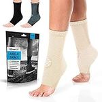 POWERLIX Ankle Support Brace 2 Pack, Ankle Brace for Men/Women/Kids, Support for Ligament Damage, Sports Protect, Injury Recovery, Plantar Fasciitis Foot Socks with Arch Support, Beige, Medium