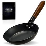 No Coating Carbon Steel Pan - Durable 7.9 Inch Frying Pan - 20cm Pans for Cooking Healthy and Delicious Meals - Carbon Steel Pan with Removable Heat-Resistant Wooden Handle - Easy to Clean Fry Pan