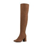 DREAM PAIRS Women’s Thigh High Over The Knee Fashion Chunky Heel Long Boots,DOB213,Brown/Suede,Size 8