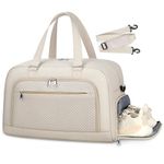 NEWHEY Travel Duffle Bag Women Weekender Carry On Bag 40L Sports Gym Bag with Shoe Compartment Waterproof Duffel Bag for Travelling Sport Overnight Business Personal Item Travel Bag Airplane Beige