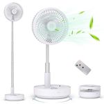 Primevolve Portable Oscillating Standing Fan,Rechargeable Battery Operated USB Floor Table Desk Fan with Remote, 4 Speed Settings Pedestal Fans for Bedroom Office Camping Fishing Travel White 7.7"