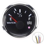 Marine Water Gauge,Water Level Gauge, 52mm/2in Water Level Gauges 9?30V DC Smart Alarm Compatible with Marine Boat RV 0?190ohm European Sensor(Black)