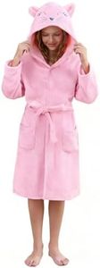 V.&GRIN Girls Fleece Robe, Unicorn Cat Hooded Plush Soft Bathrobe Gifts for Girls 3-14 Years(Cat 11-12)
