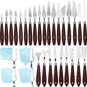 Lasnten 27 Pcs Palette Knife Set Stainless Steel Painting Knife Set Wood Handle Paint Spatula Color Mixing Acrylic Paint Tools for Canvas Oil Acrylic Paint Mixing and Texturing (Classic)