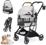 Beberoad Pets T3 Pet Stroller 3 in 1 Dog Cat Stroller for Small Medium Dogs Cats, Foldable Lightweight Puppy Stroller Pet Carrier Car Seat with Detachable Carrier, Pet Gear Travel Dog Stroller, Grey