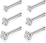 ROMAXO 6PCS 20g Stainless Steel Nose Stud clear jewel cubic zirconia nose studs Tragus Earring Bars Set Unisex Women Men 1.8mm Clear stone