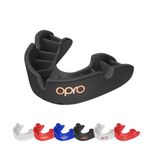 OPRO Bronze Level Adult and Kids Sports Mouthguard with Case and Fitting Device, Gum Shield for Hockey, Lacrosse, Rugby, MMA, Boxing and Other Contact and Combat Sports (Black, Adult)