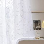 Sheer Curtains White 45 Inches Long Floral Embroidery Rod Pocket Voile Drapes for Living room, Bedroom, Window Treatments Semi Lace Outdoor Curtain Panels for Yard, Kitchen, Villa, Set of 2, 52"x 45".