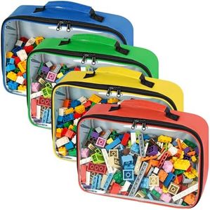 Wigojoy 4 PCS Toy Storage Bags, Magnetic Tiles Storage Bag With Visual Top Flap, Label Pocket and Mesh Pockets Fit for LEGO, Building Blocks, Magnetic Tiles, Toy Cars