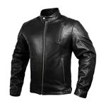 Mens Leather Motorcycle Jackets Black Moto Riding Motorbike Racing Cafe Racer Biker Jacket CE Armored (L)