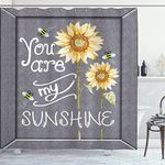 Ambesonne You are My Sunshine Shower Curtain, You are My Sunshine Words on Blackboard Bees Sunflowers Vintage Image, Cloth Fabric Bathroom Decor Set with Hooks, 69" W x 70" L, Yellow Grey