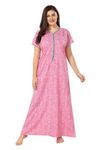PIU Women's Cotton Front Zipper Plus Size Nighty Pink - 2XL