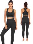 Workout Sets for Women 2 Piece High Waisted Seamless Leggings with Padded Stretchy Sports Bra Sets Yoga Outfit Jogging Gym Clothes(NA007L- Black)