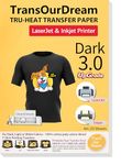 TransOurDream Tru-Tshirt Transfer Paper Upgraded 3.0 20 Sheets A4 for Inkjet&Laser Printer Iron on Transfers for Dark Fabric Heat Transfer Paper Black T-Shirts Textiles Printable Vinyl(Trans-03-20)