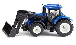 siku 1396, New Holland tractor with front loader, Metal/Plastic, Blue/Black, Movable front loader, Trailer hitch