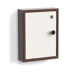 BLUEWUD Torene Engineered Wood Wall Mounted Decor Key Holder Cabinet Hanger with Hooks & Knobs and Lock for Living Room Home Furniture (Wenge & White)
