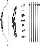 66" 68" 70" Archery Takedown Recurve Bow and Arrow Set Aluminum Bow Riser Hunting Shooting Target Practice Competition Longbow Right Hand Bow 12-40 Lbs (40 Lbs, 70" Black Set)