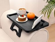 Livofloral Bamboo Sofa Arm Tray Table, Black Sofa Table with Coaster, Clip on Armrest Tray, Couch Tray for Drinks & Food, Sofa Arm Table with Phone & Pad Holder