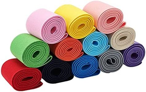BENECREAT 13 Yards 2 Inch Wide Flat Elastic Bands 12 Colors Sewing Elastic Ribbon Bands for Dress Skirt Waistband Wig Bands, Halloween Christmas Decor