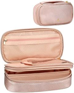 Relavel Makeup Bag Small Travel Cosmetic Bag for Women Girls Makeup Brushes Bag Portable 2 Layer Cosmetic Case Brush Organizer Christmas Gift (Small, Rose Gold)