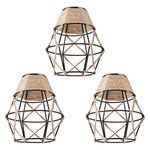 Metal Cage Lampshade for Hanging Pendant Light Fixture, YeLEEiNO Hemp Rope Bulb Guard Holder Vintage Lamp Shades Fits for E26/E27, Ceiling Wall Pendant DIY, Home Deco (3 Packs)